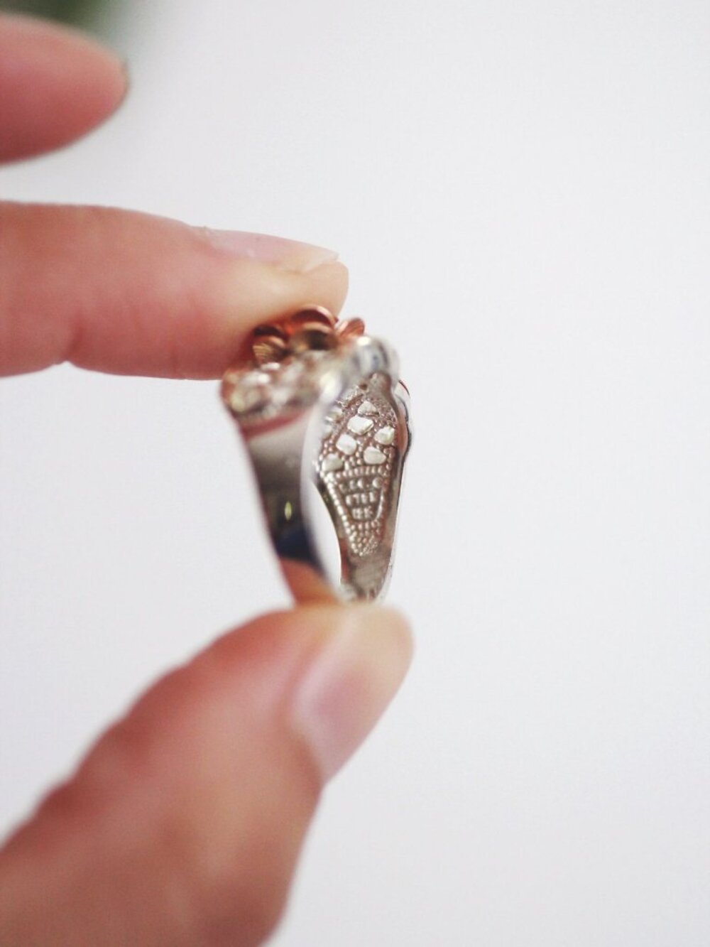 Vintage Black Hills Gold Carved Rose Basket-Weave Ring Sterling Silver 12k Rose - Picture 7 of 12